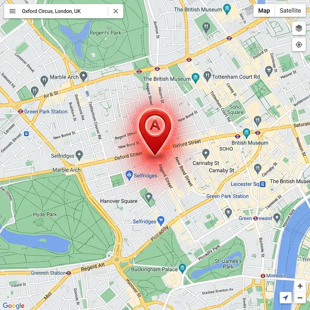 Mapa com localização em destaque no Google Maps